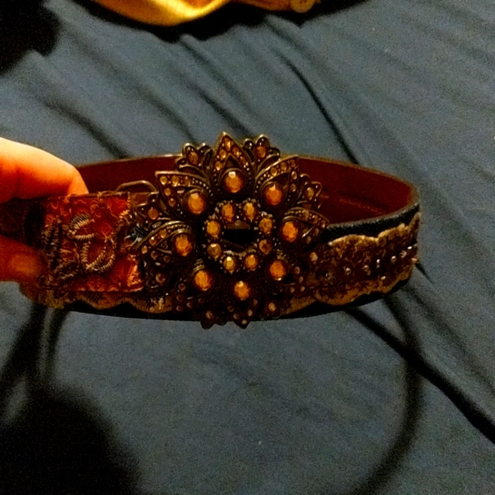 Chico's Embroidered Embossed Leather Belt Mixed S